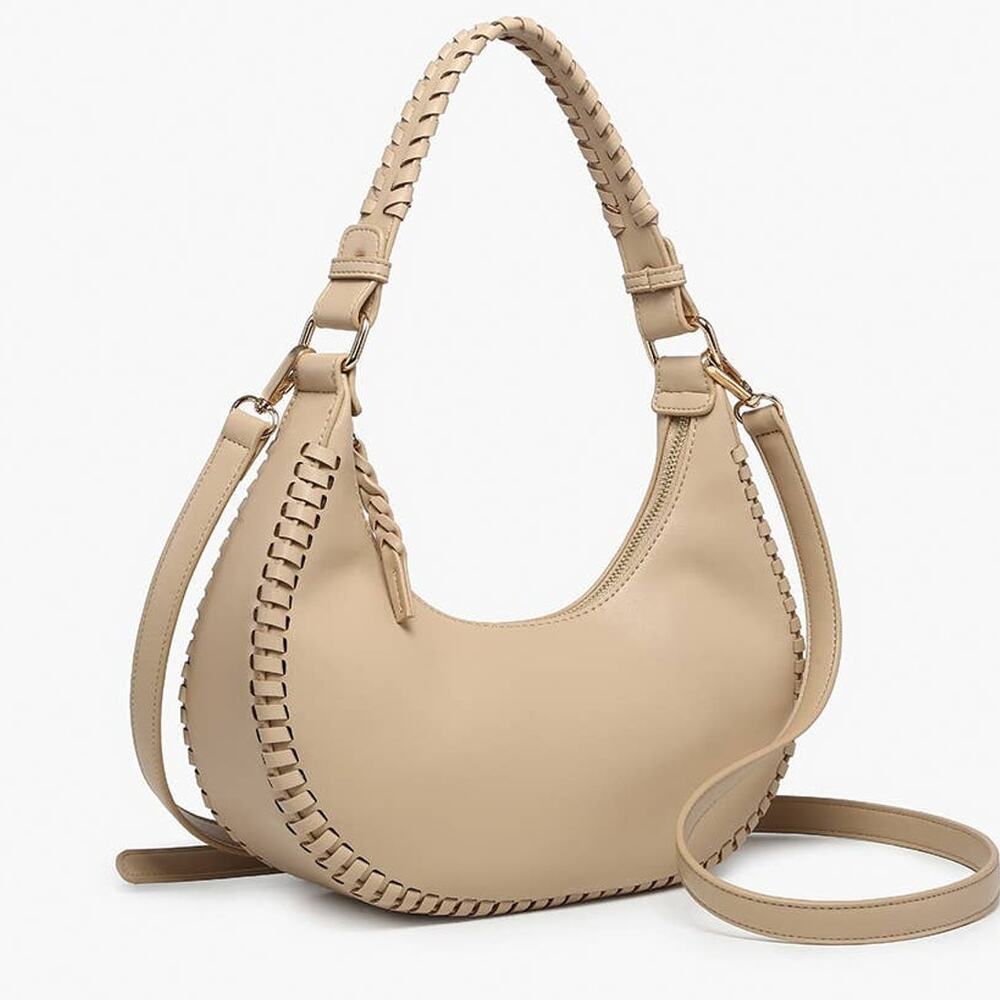 Aria Whipstitch Crescent Shoulder Bag in Lt. Taupe